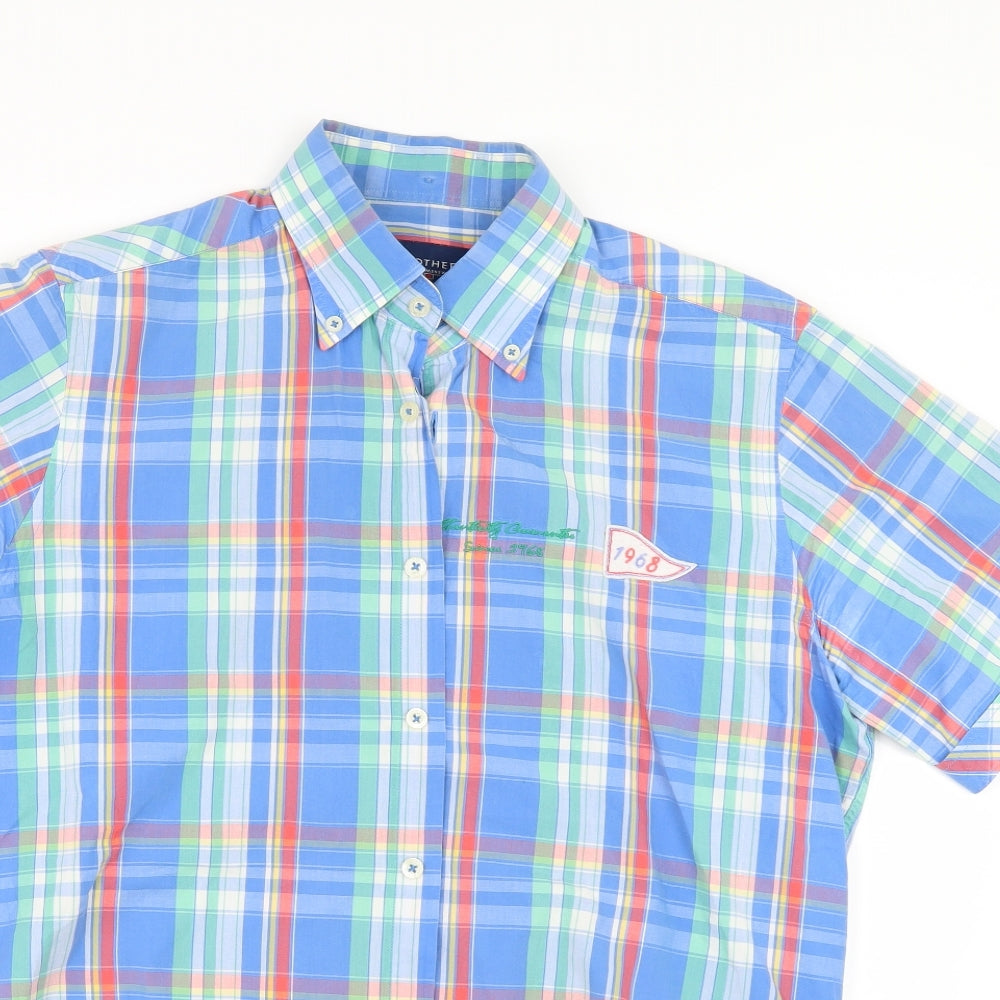 Brothers Mens Blue Check   Button-Up Size M