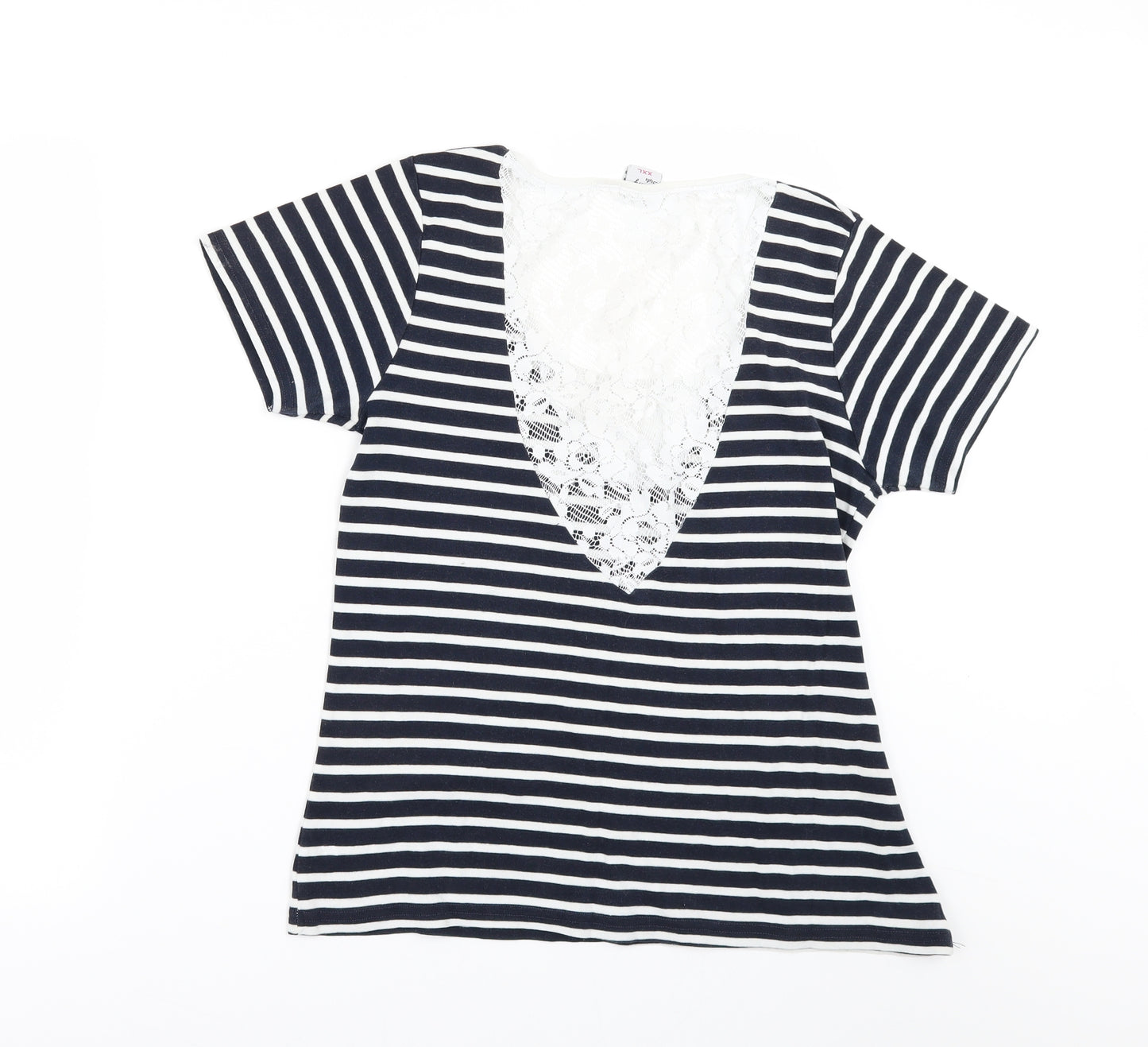 FANTASY SYLE Womens Black Striped  Basic T-Shirt Size 2XL  - lace back