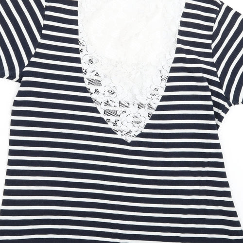 FANTASY SYLE Womens Black Striped  Basic T-Shirt Size 2XL  - lace back