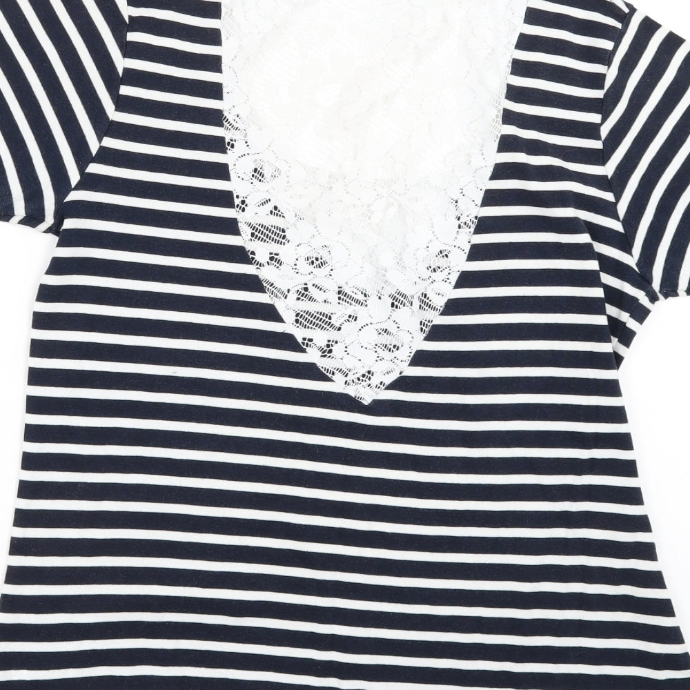 FANTASY SYLE Womens Black Striped  Basic T-Shirt Size 2XL  - lace back