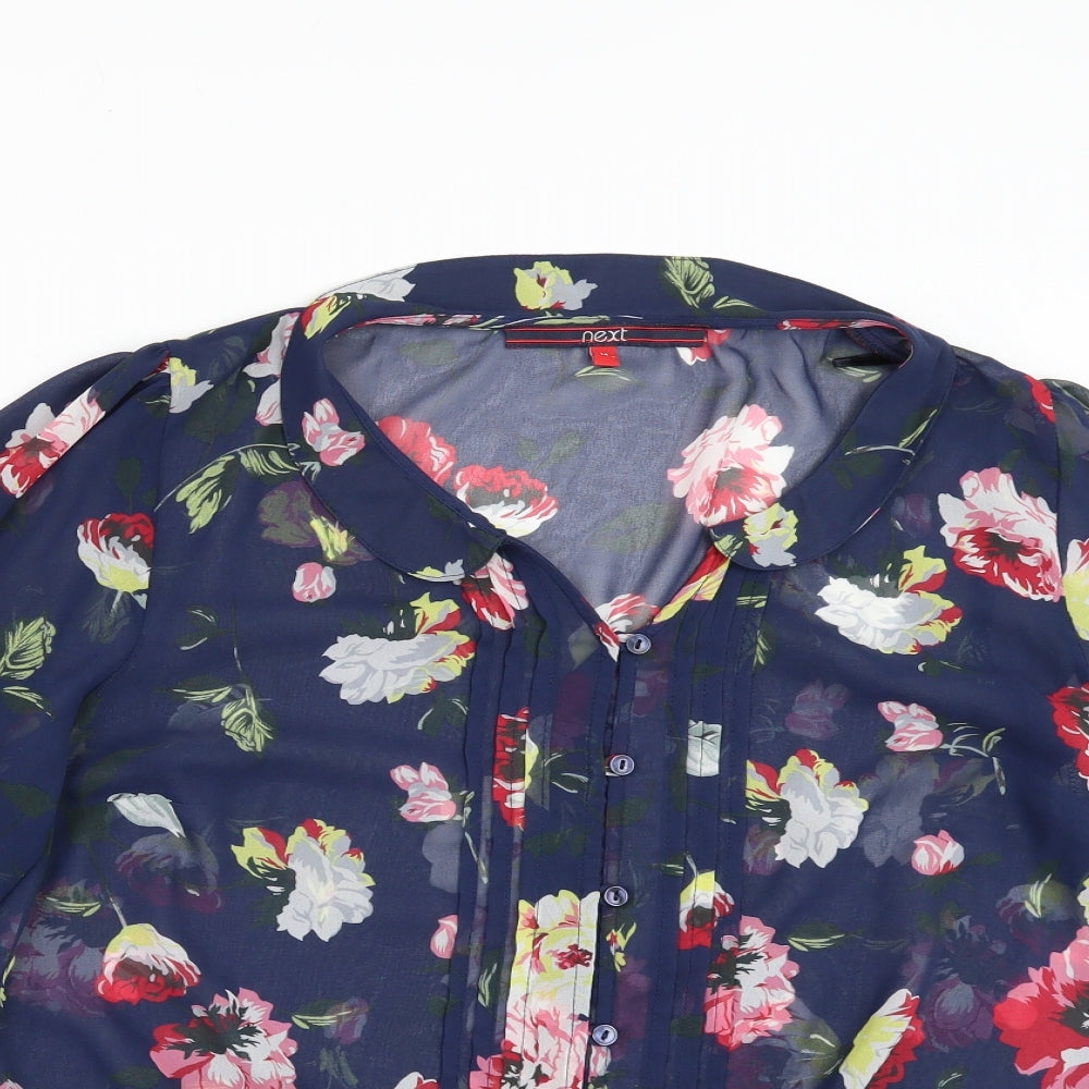 NEXT Womens Blue Floral Chiffon Tunic Blouse Size 14