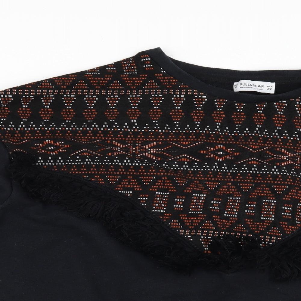 pull & Womens Black Geometric  Pullover Sweatshirt Size M