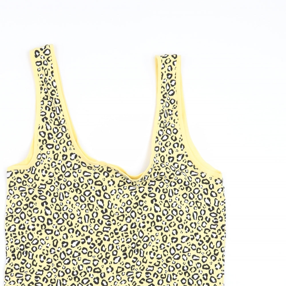 F&F Womens Yellow Animal Print  Basic T-Shirt Size 14