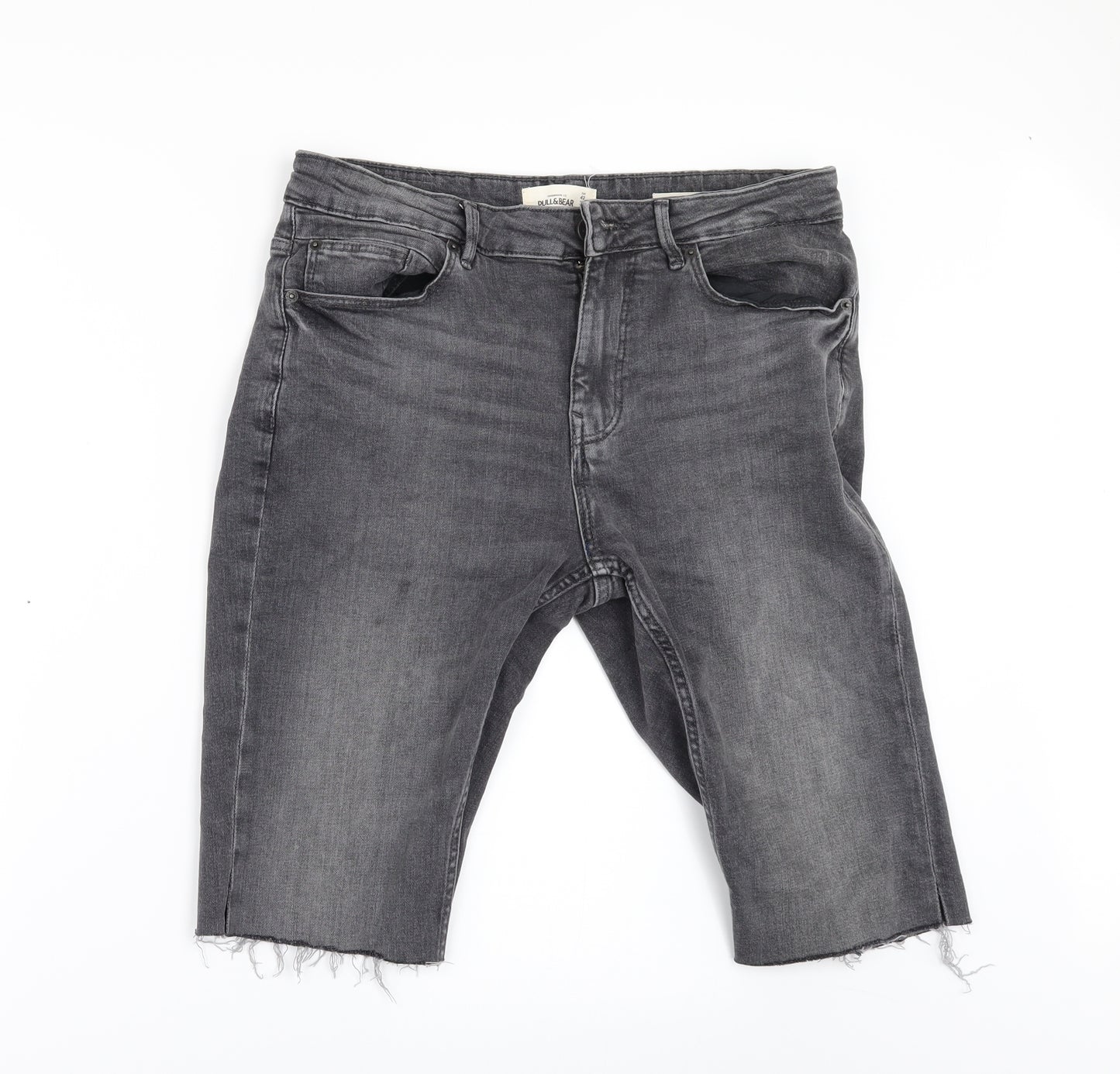 Pull&Bear Mens Black  Denim Chino Shorts Size 32 - Customised Cropped