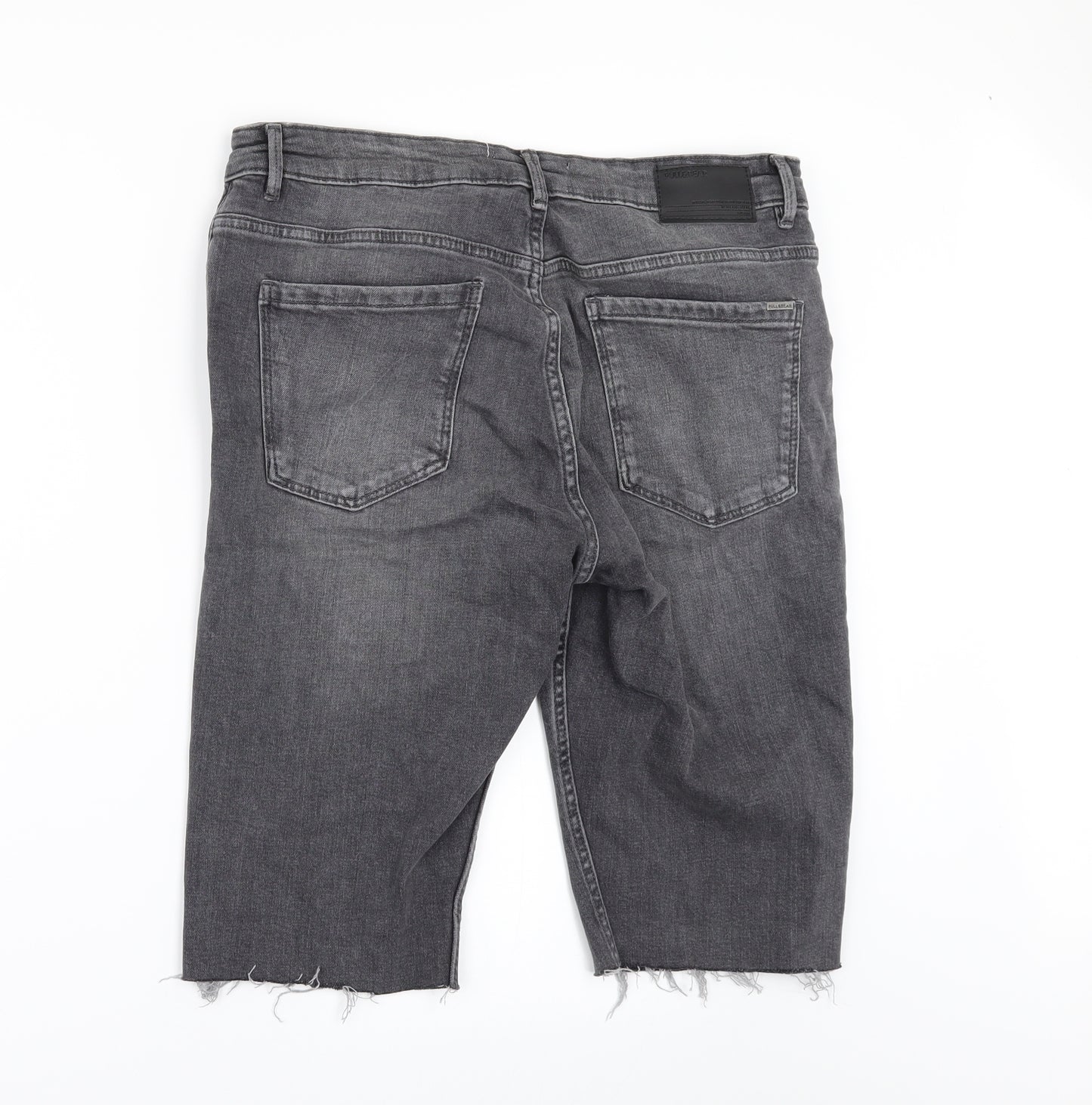 Pull&Bear Mens Black  Denim Chino Shorts Size 32 - Customised Cropped