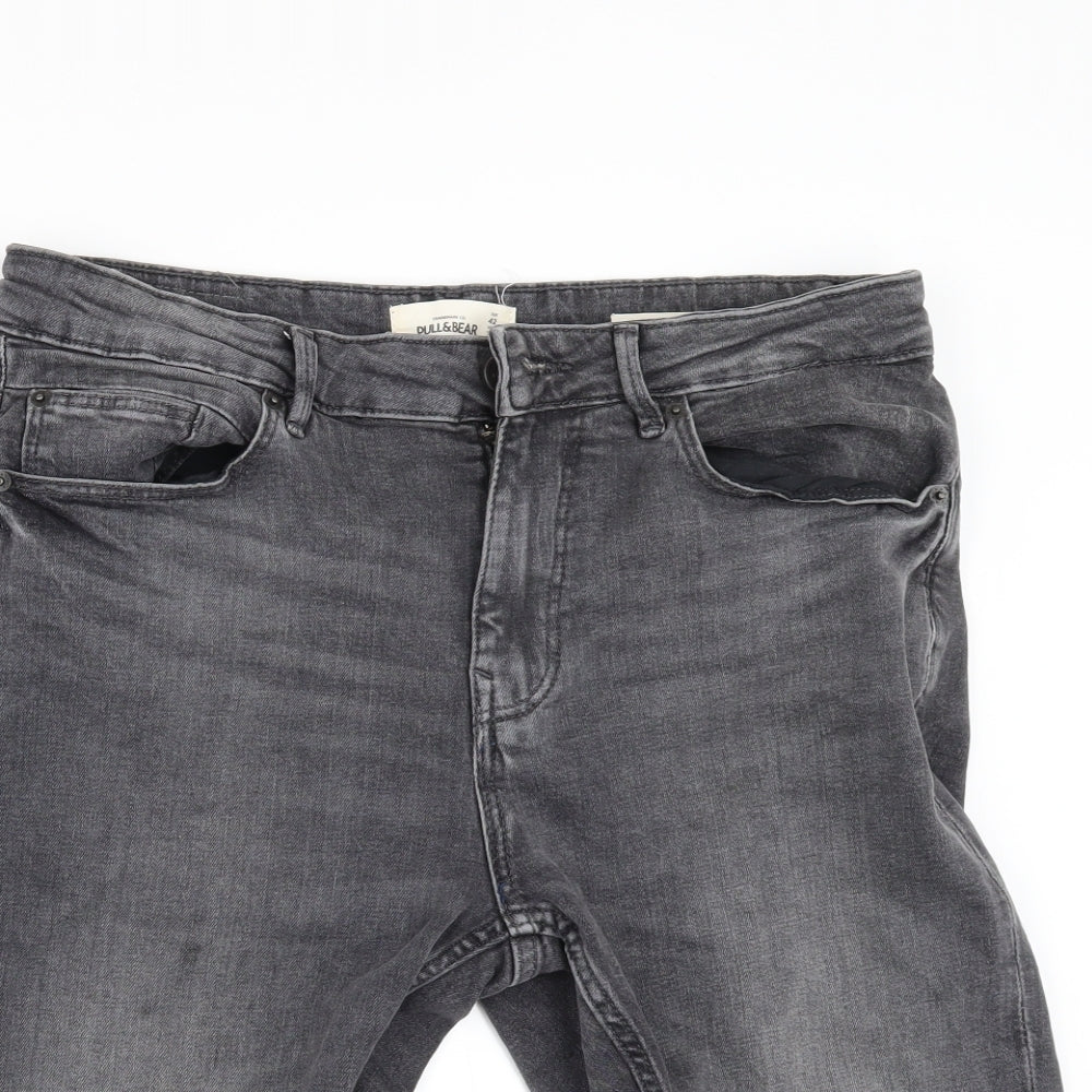 Pull&Bear Mens Black  Denim Chino Shorts Size 32 - Customised Cropped