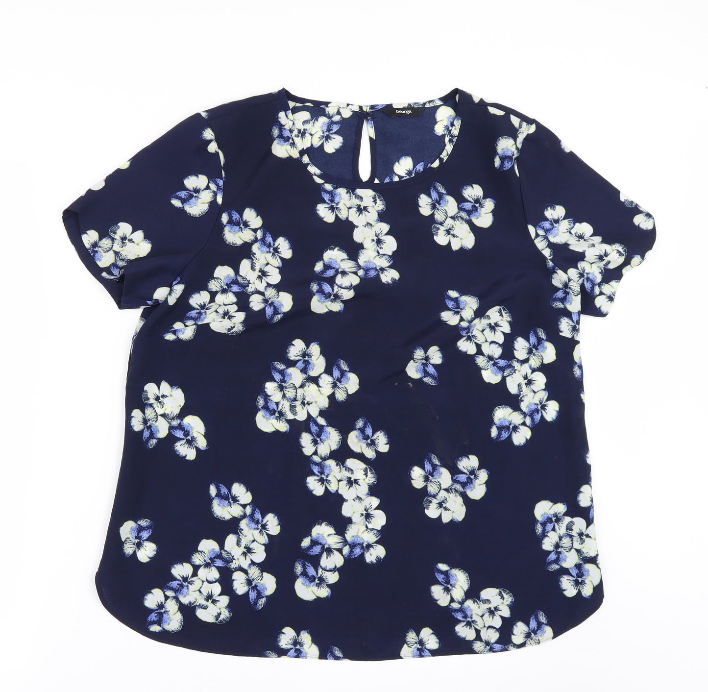George Womens Blue Floral  Tunic Blouse Size 14