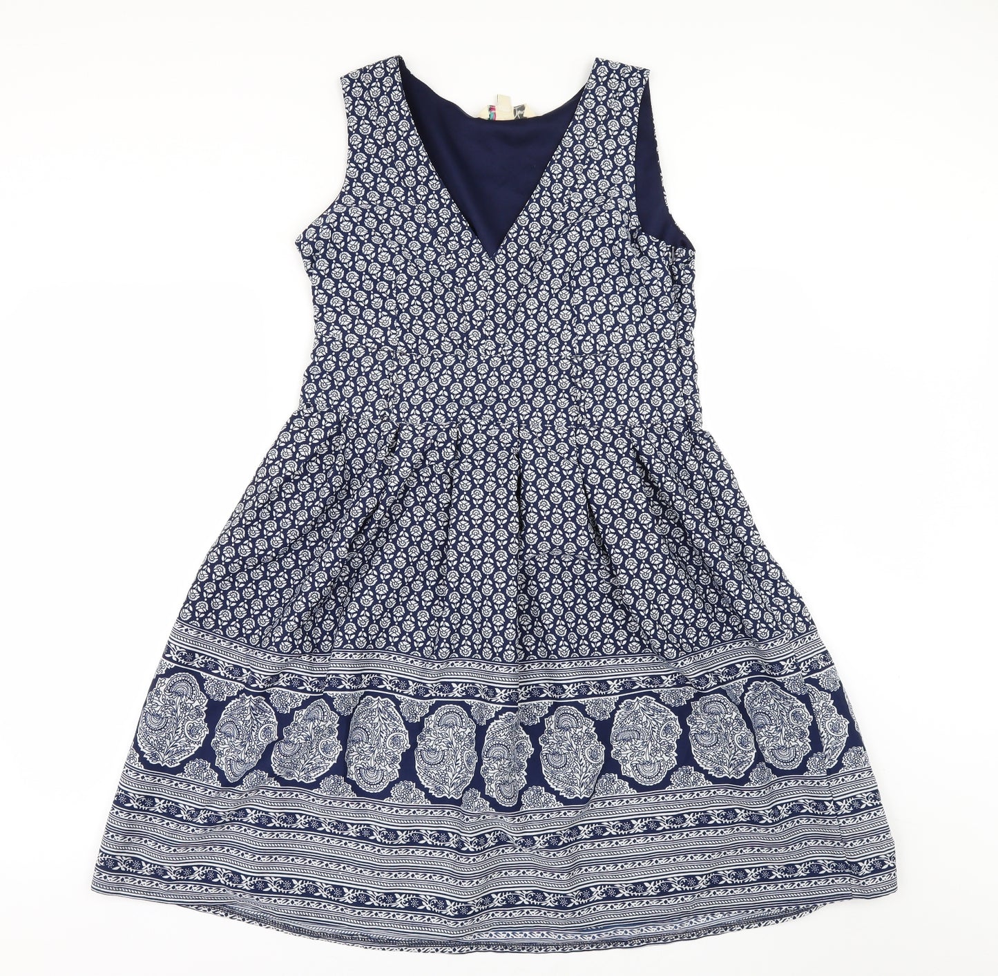 Yumi Womens Blue Geometric  A-Line  Size 12