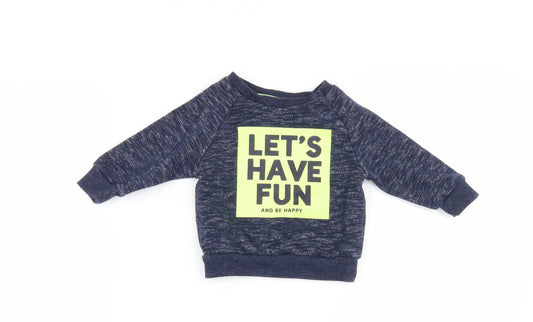 Front view of Primark boys’ blue jumper, size 0-3, months