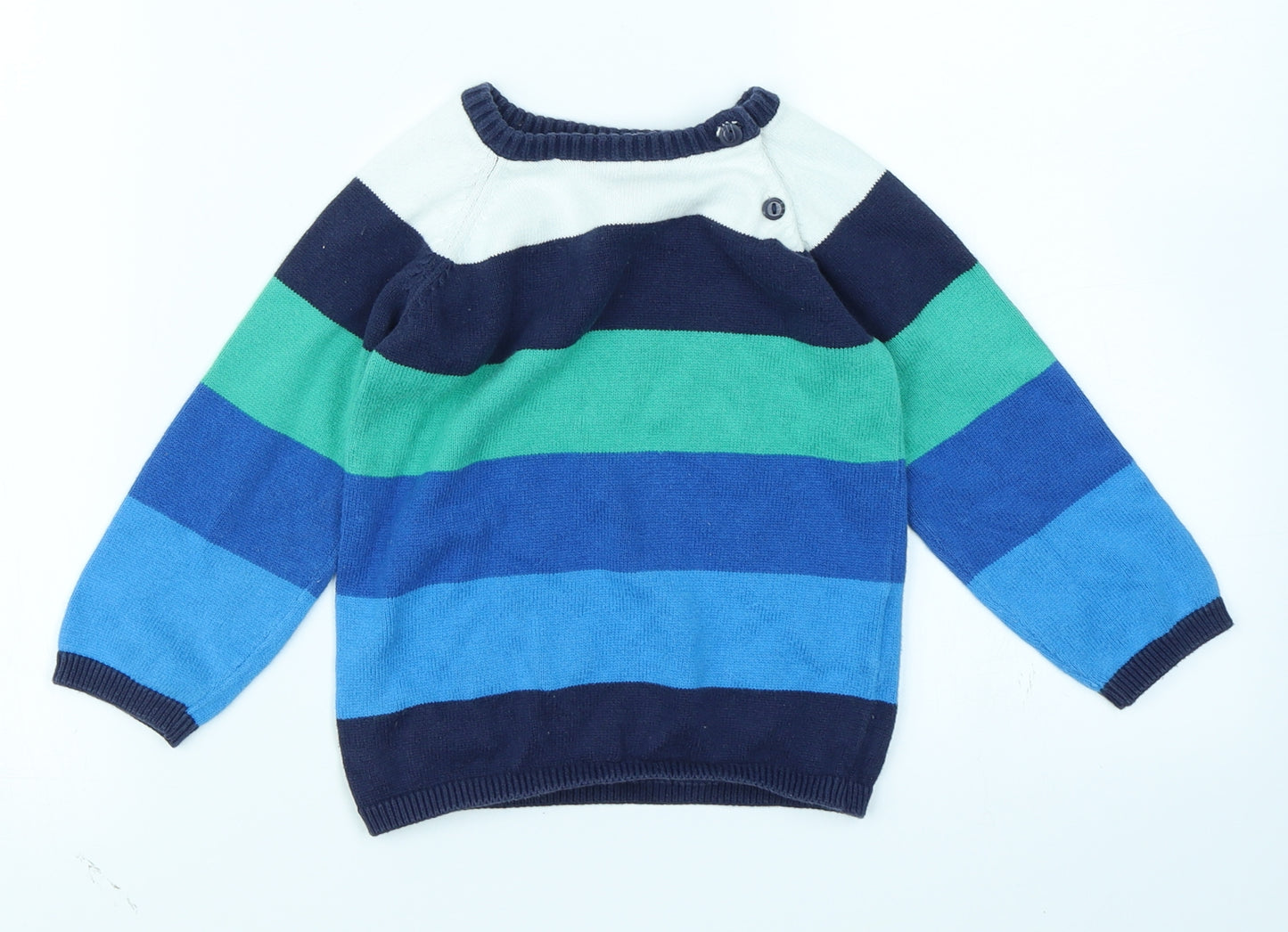 H&M Boys Blue Striped Knit Pullover Jumper Size 2 Years