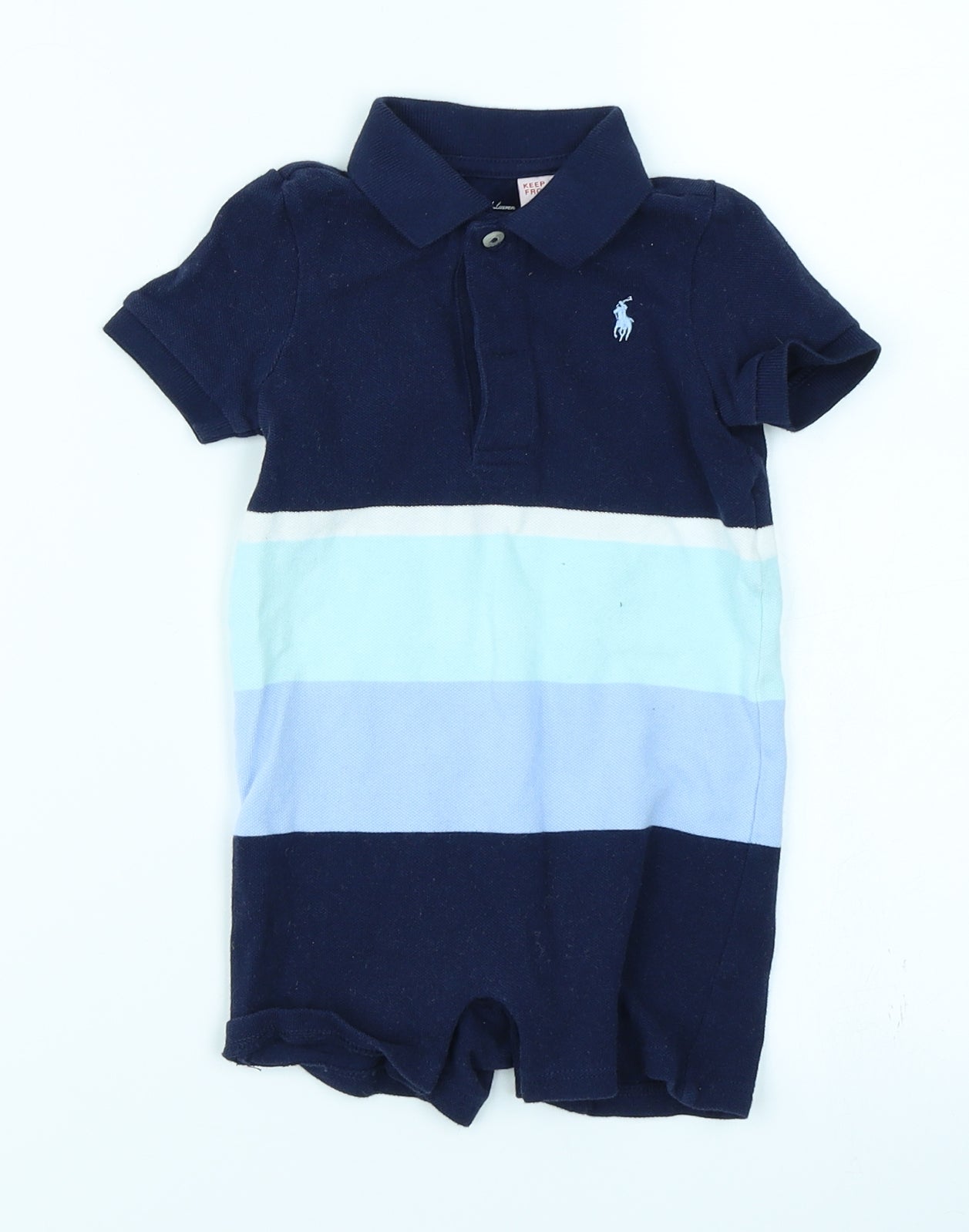 Ralph Lauren Boys Blue Striped Knit Romper One-Piece Size 9-12 Months