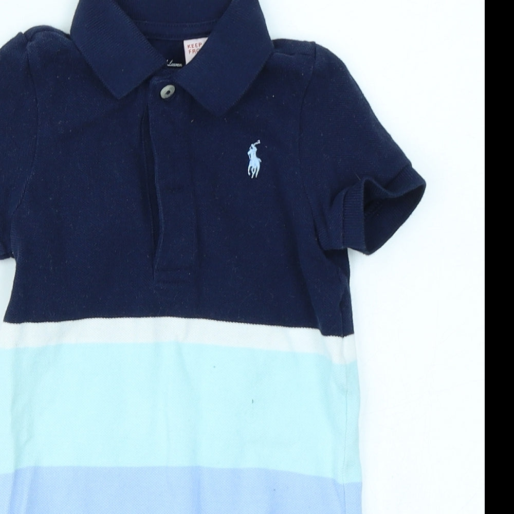 Ralph Lauren Boys Blue Striped Knit Romper One-Piece Size 9-12 Months