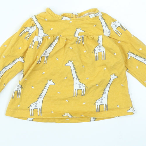 TU Girls Yellow   Basic T-Shirt Size 0-3 Months  - giraffe