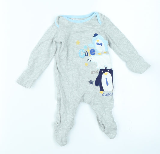 Baby M&Co Boys Grey   Babygrow One-Piece Size 0-3 Months  - Penguin