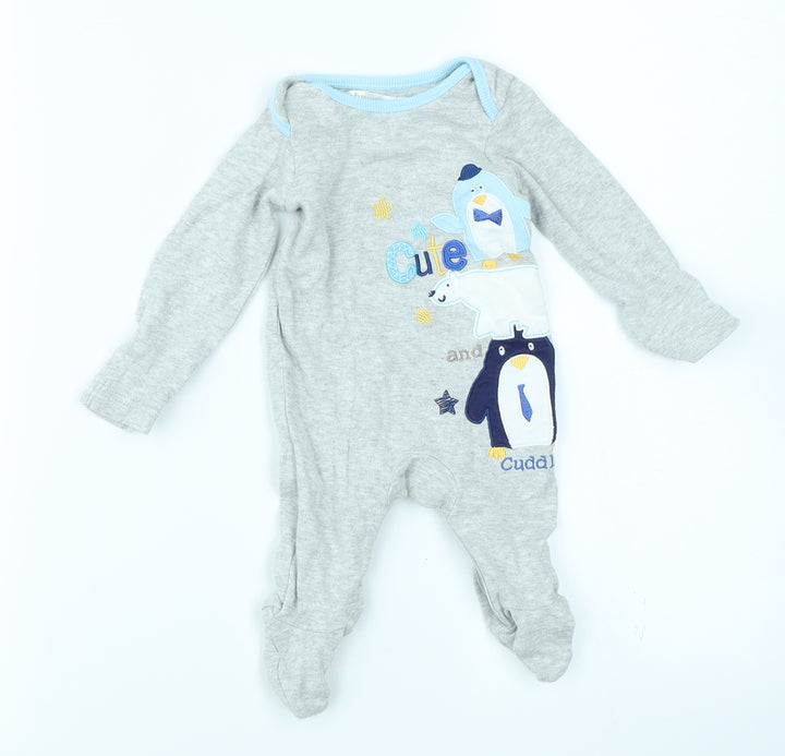 Baby M&Co Boys Grey Babygrow One-Piece Size 0-3 Months - Penguin