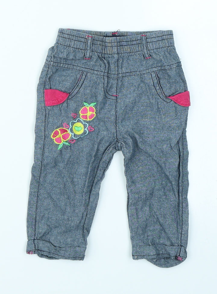 I Love Summer Girls Blue  Denim Cargo Jeans Size 12 Months