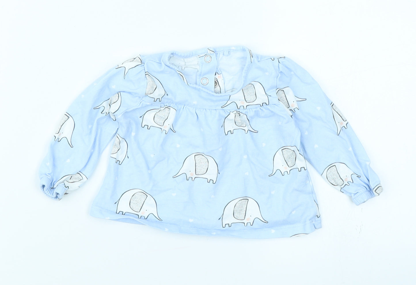 TU Girls Blue   Basic T-Shirt Size 0-3 Months  - Elephant print