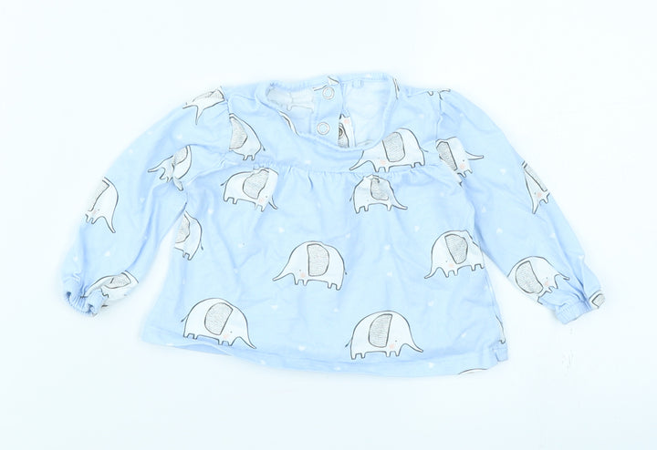 TU Girls Blue   Basic T-Shirt Size 0-3 Months  - Elephant print