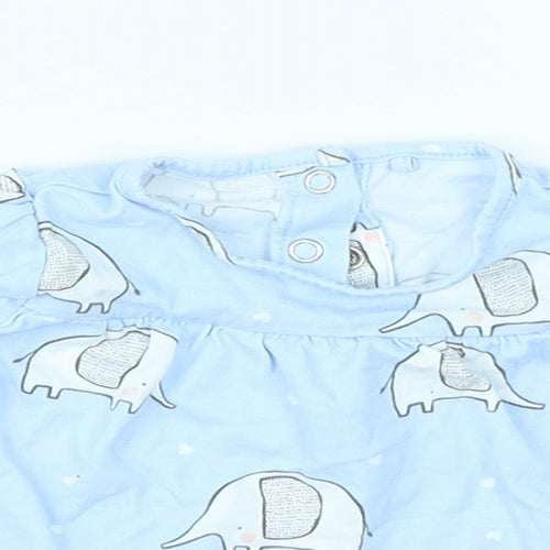 TU Girls Blue   Basic T-Shirt Size 0-3 Months  - Elephant print