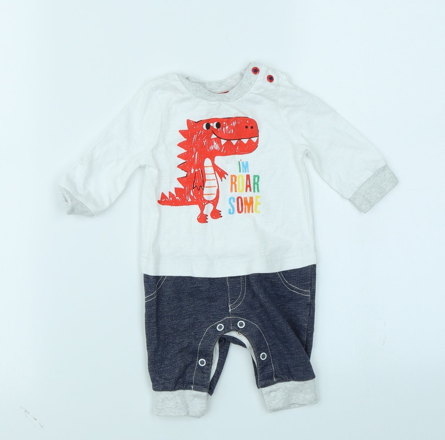 Bluezoo Boys White   Babygrow One-Piece Size 0-3 Months  - Dinosaur