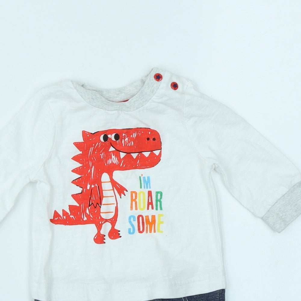 Bluezoo Boys White   Babygrow One-Piece Size 0-3 Months  - Dinosaur