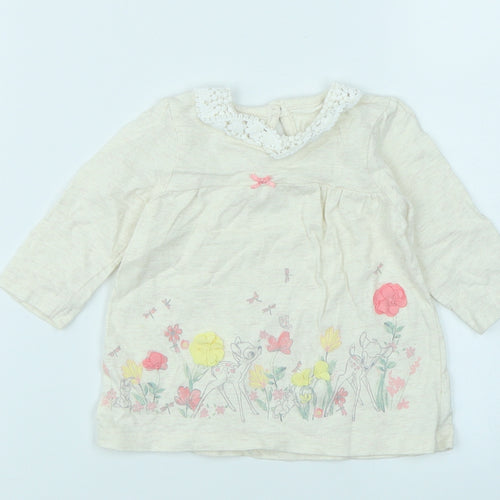 George Girls Beige Floral  Basic T-Shirt Size 0-3 Months  - Bambi