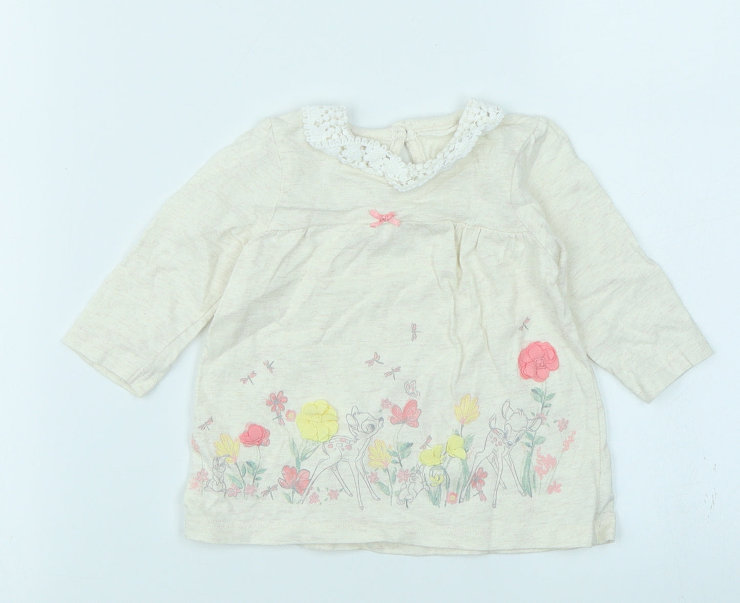 George Girls Beige Floral  Basic T-Shirt Size 0-3 Months  - Bambi