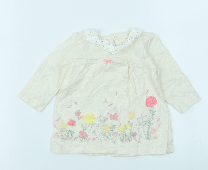 George Girls Beige Floral  Basic T-Shirt Size 0-3 Months  - Bambi