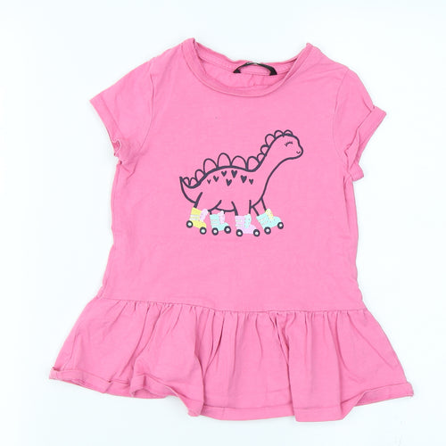 George Girls Pink   Basic T-Shirt Size 5-6 Years  - Peplum Dinosaur