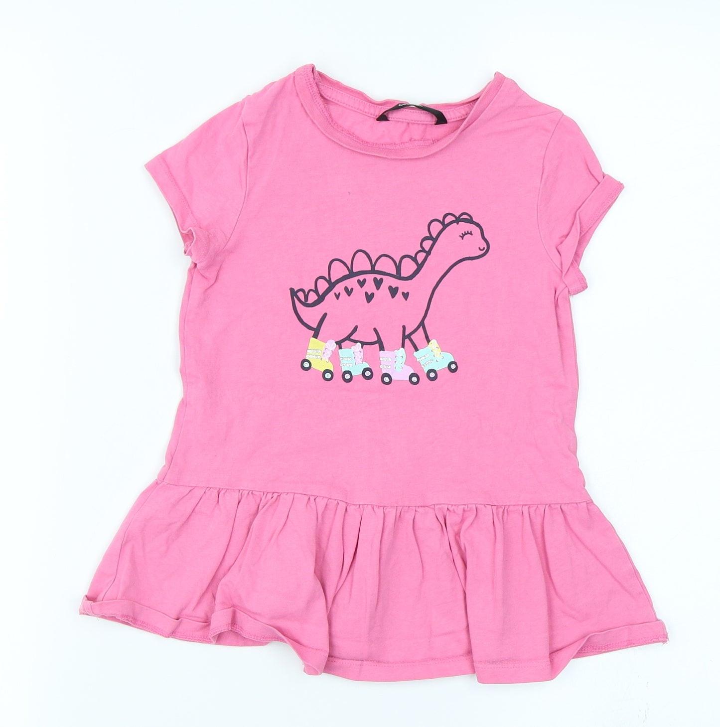 George Girls Pink   Basic T-Shirt Size 5-6 Years  - Peplum Dinosaur