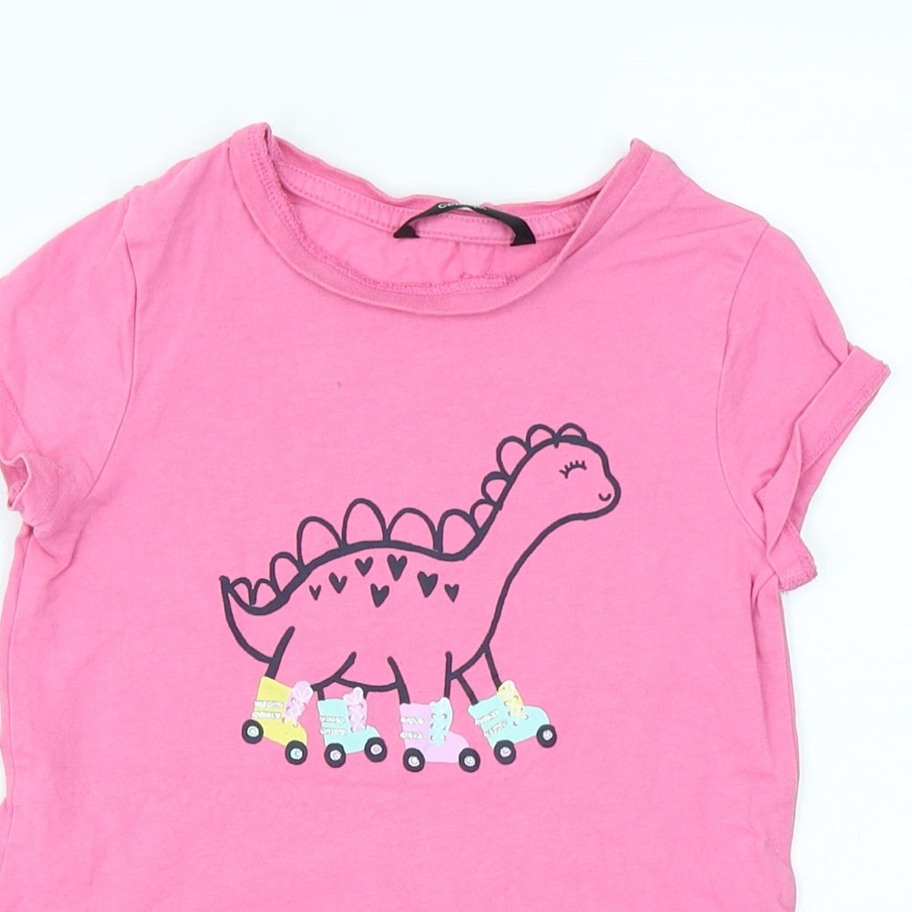 George Girls Pink   Basic T-Shirt Size 5-6 Years  - Peplum Dinosaur