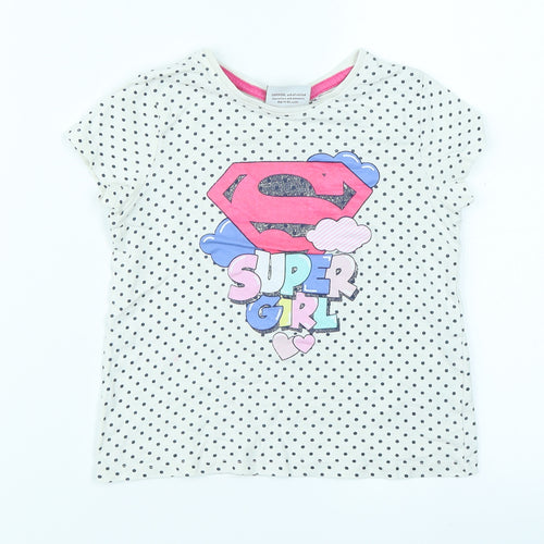 Supergirl Girls White Spotted  Basic T-Shirt Size 6 Years  - Supergirl