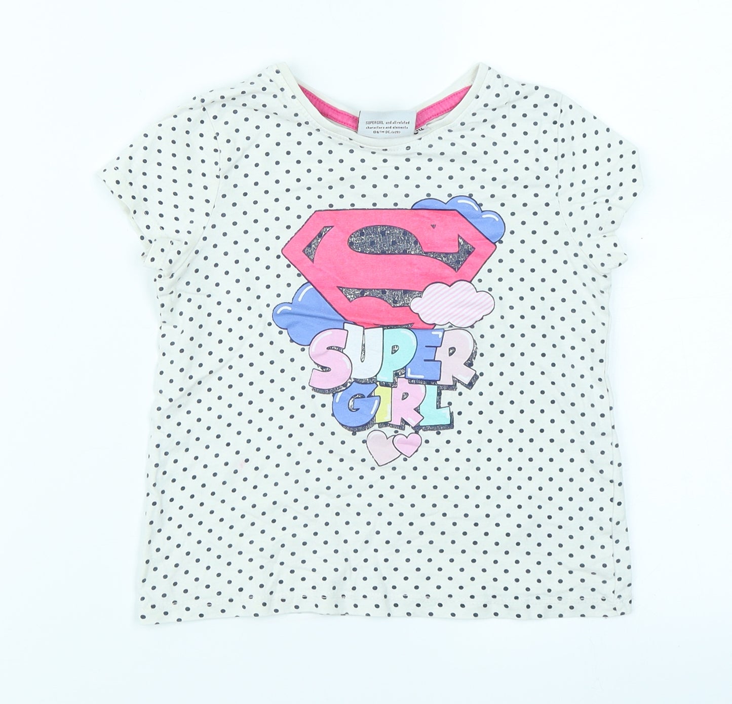 Supergirl Girls White Spotted  Basic T-Shirt Size 6 Years  - Supergirl