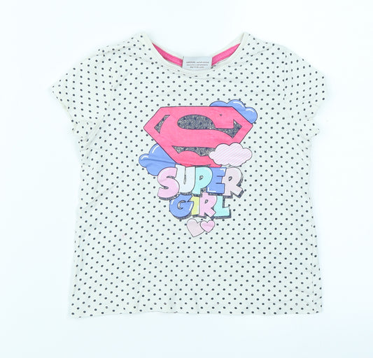 Front view of Supergirl girls’ white spotted basic t-shirt, size 6, years - supergirl