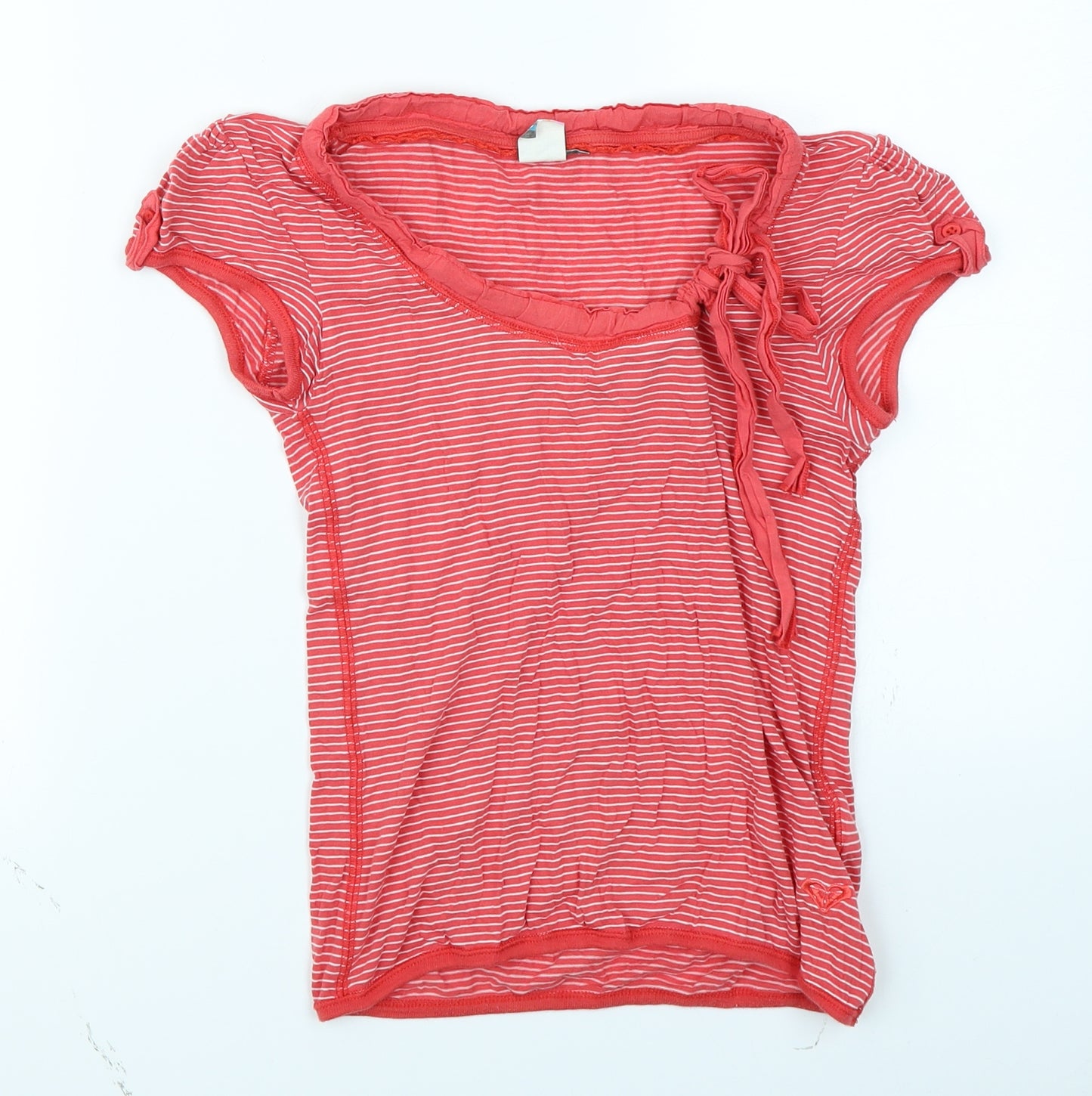 ROXY Womens Red Striped  Basic T-Shirt Size S