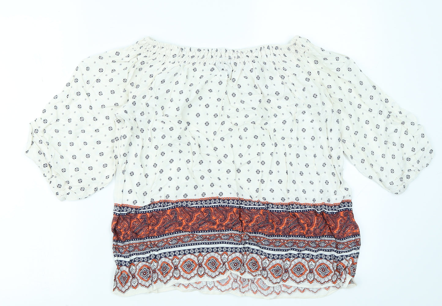 New Look Womens White Paisley  Basic T-Shirt Size 10