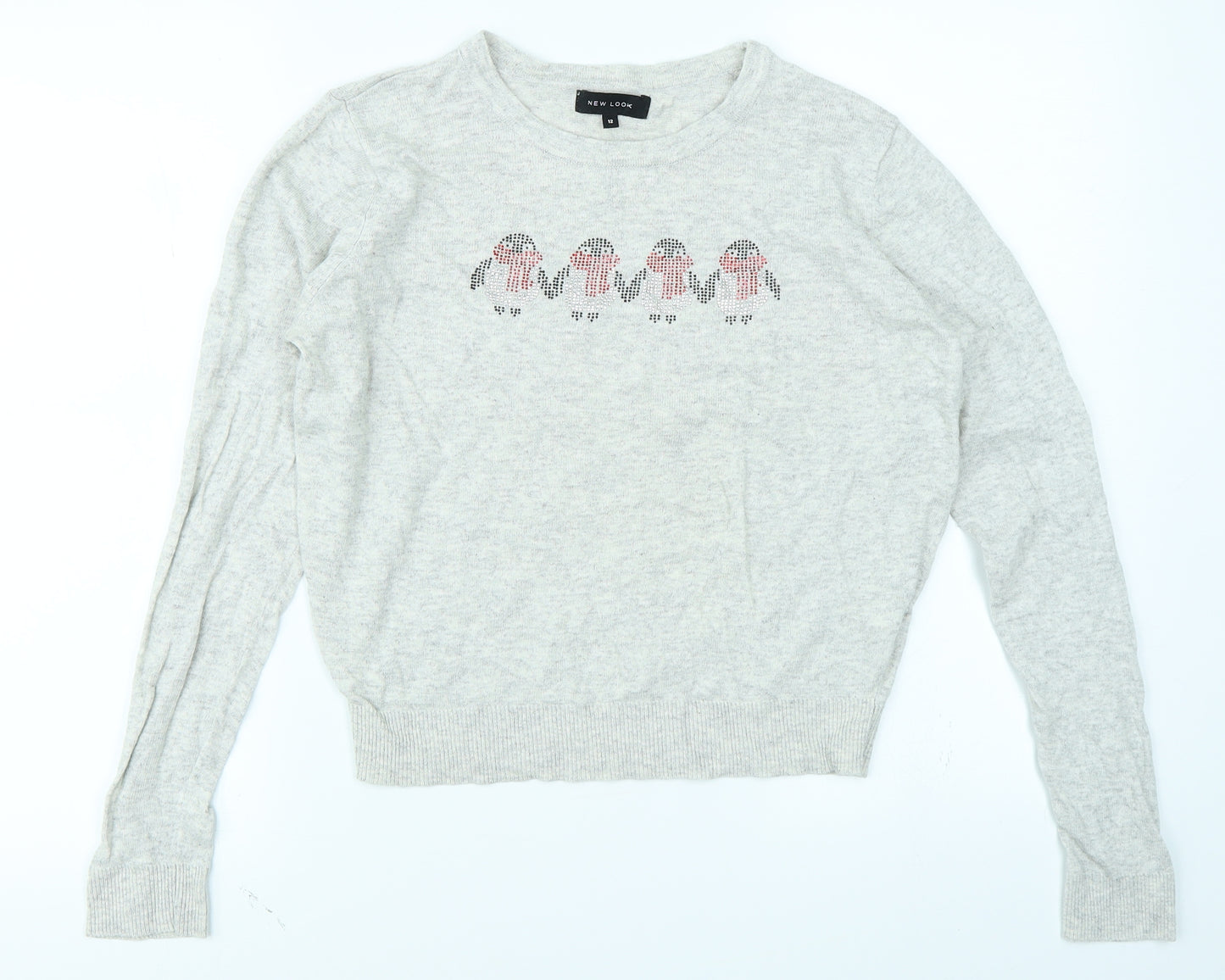 New Look Womens Grey   Pullover Jumper Size 12  - Christmas jumper