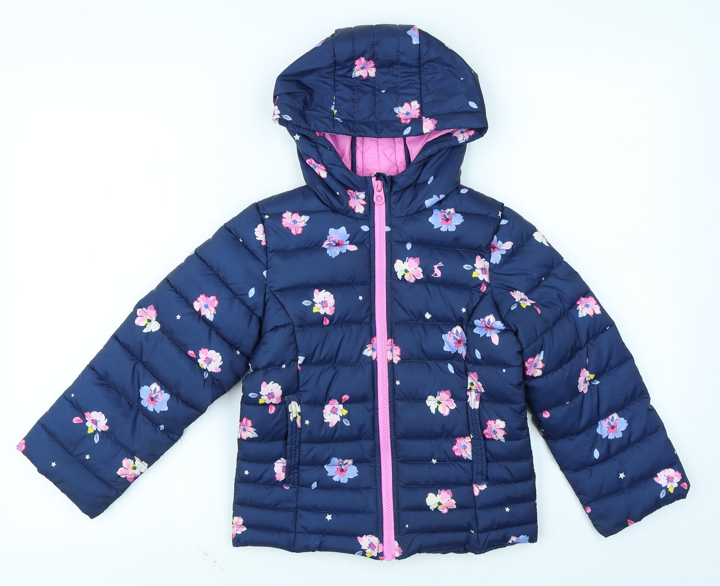 Joules Girls Blue Floral  Puffer Jacket Coat Size 6 Years