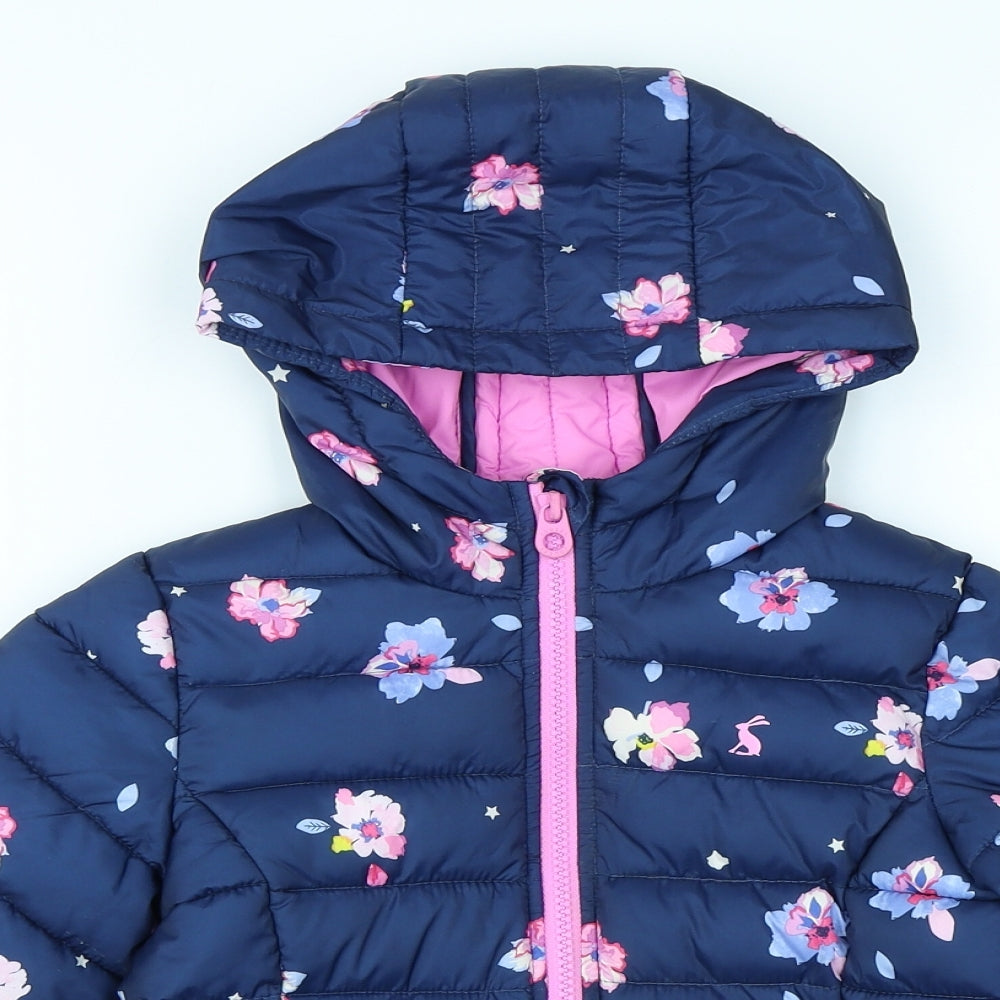 Joules Girls Blue Floral  Puffer Jacket Coat Size 6 Years