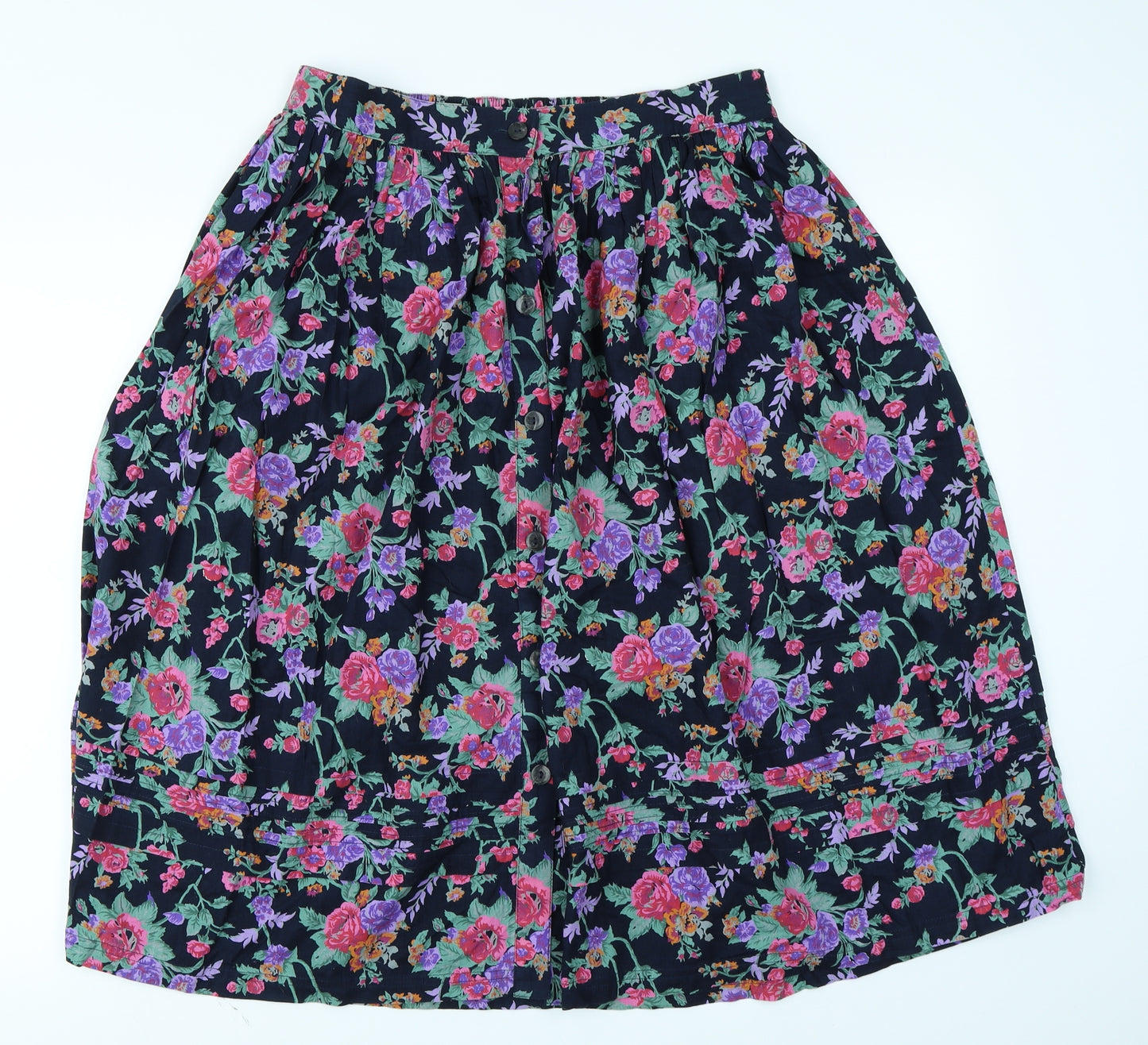 St Michael Womens Black Floral  A-Line Skirt Size 18