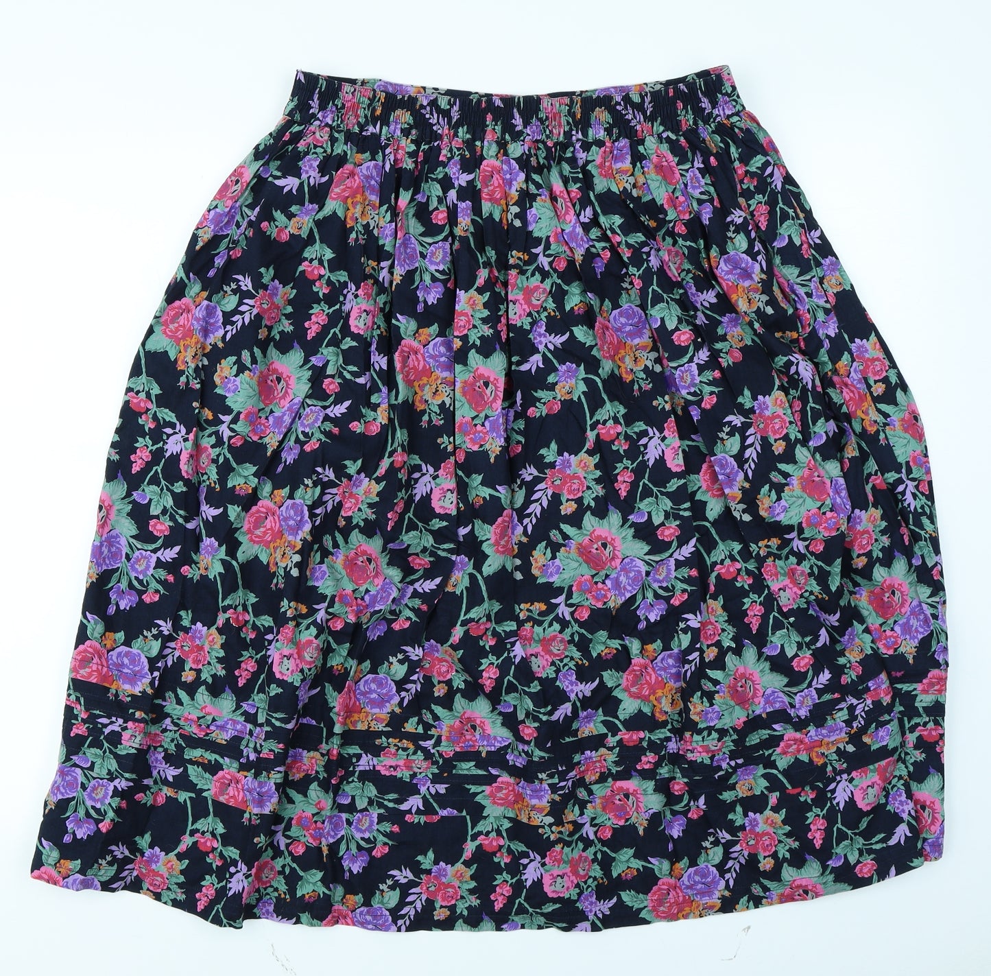 St Michael Womens Black Floral  A-Line Skirt Size 18