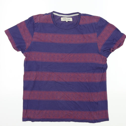 River Island Mens Blue Striped   T-Shirt Size M