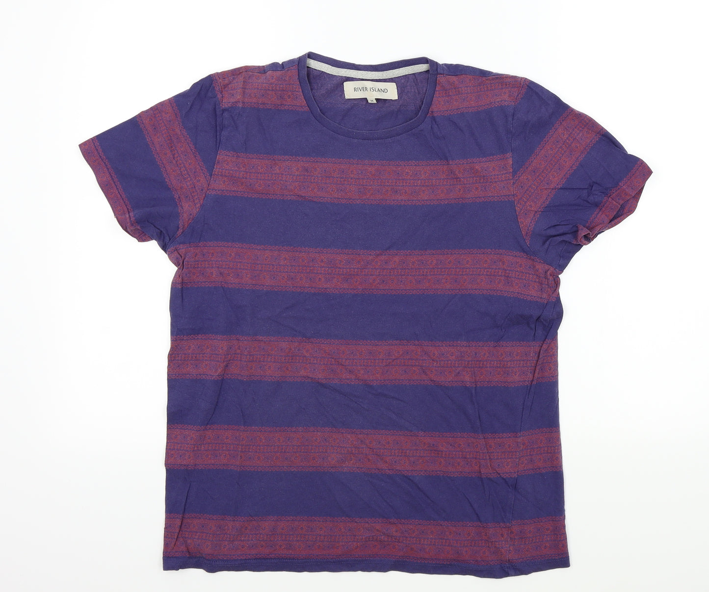 River Island Mens Blue Striped   T-Shirt Size M