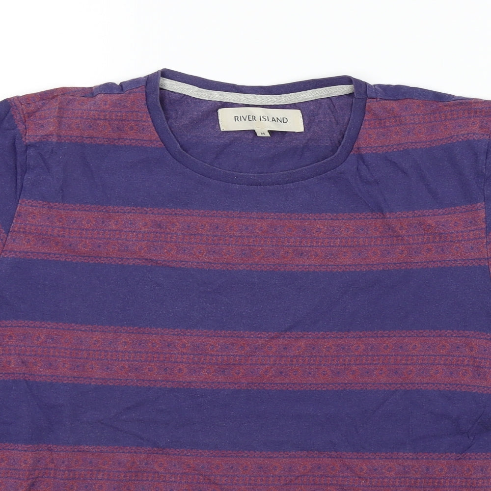 River Island Mens Blue Striped   T-Shirt Size M