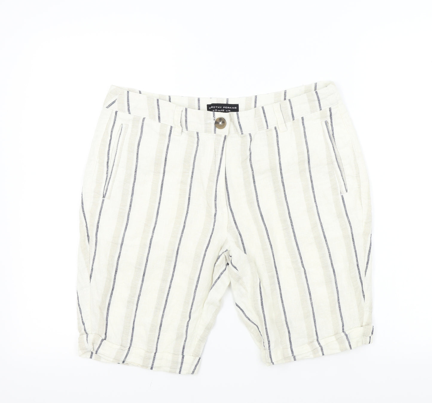 Dorothy Perkins Womens Beige Striped  Bermuda Shorts Size 14
