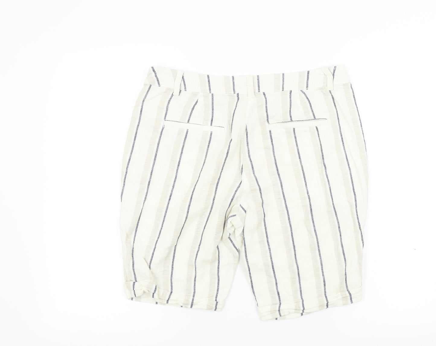 Dorothy Perkins Womens Beige Striped  Bermuda Shorts Size 14