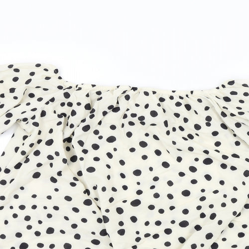 Preworn Womens Beige Polka Dot  Basic Blouse Size L  - Frill Detail