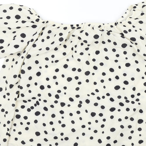 Preworn Womens Beige Polka Dot  Basic Blouse Size L  - Frill Detail