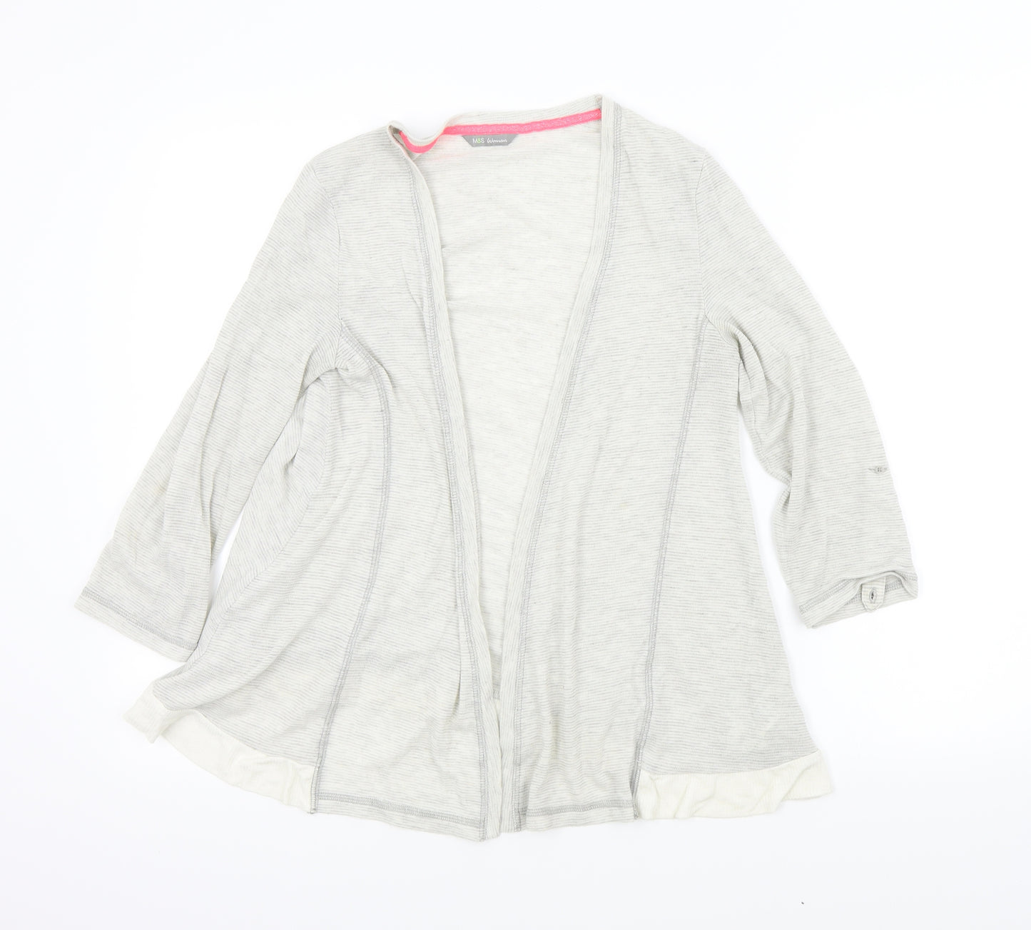 M&S Womens Grey Striped  Cardigan Jumper Size 12