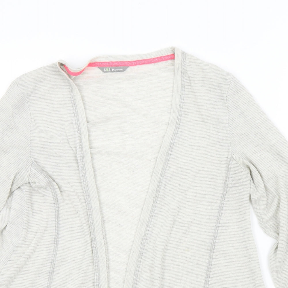 M&S Womens Grey Striped  Cardigan Jumper Size 12